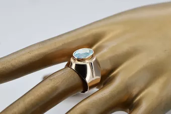 Anneau Aigue-marine Or rose 14 carats vintage d'origine Artisanat vintage vrc296r